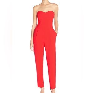 EXPRESS Bright Coral Sweetheart Neck Strapless Jumpsuit